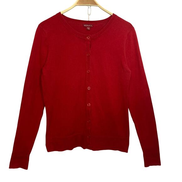 ❤️5/$25 SALE Merona Red Cotton Knit Long Sleeve Button Cardigan Sweater - Picture 1 of 8